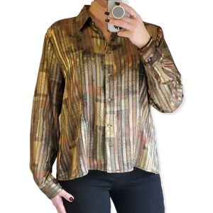 VTG. Caviar Multicolored Gold Silky Button Down Size XL